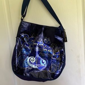 Lauren Burch cat purse authentic new with tags adjustable strap. Blue foil cat